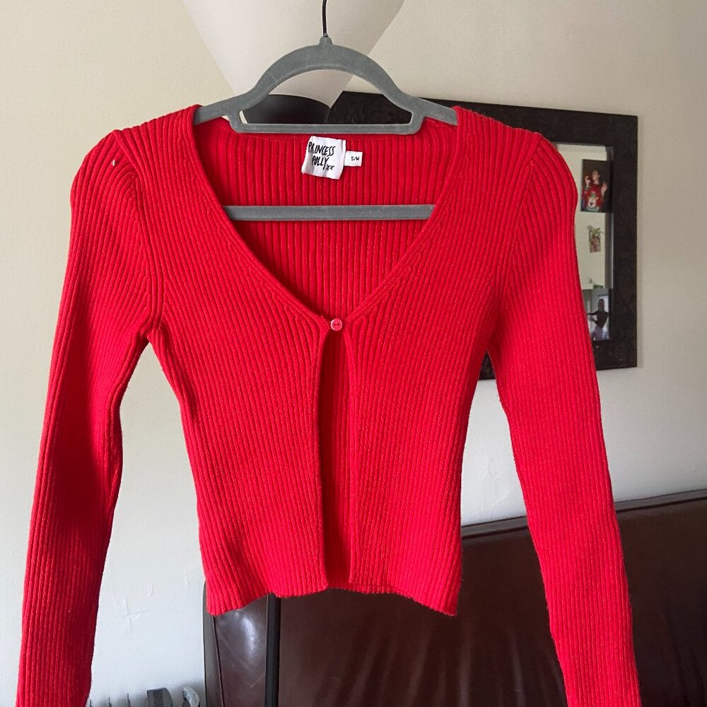 Princess Polly Red Cardigan Open Button